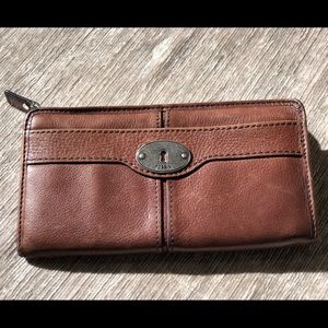 Brown Fossil Zip around Wallet